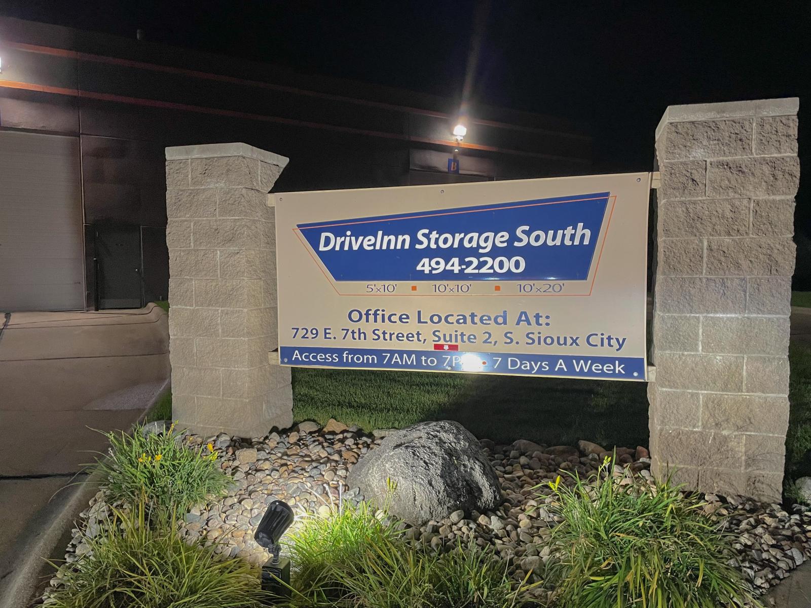 DriveInn Self Storage - South sign at night